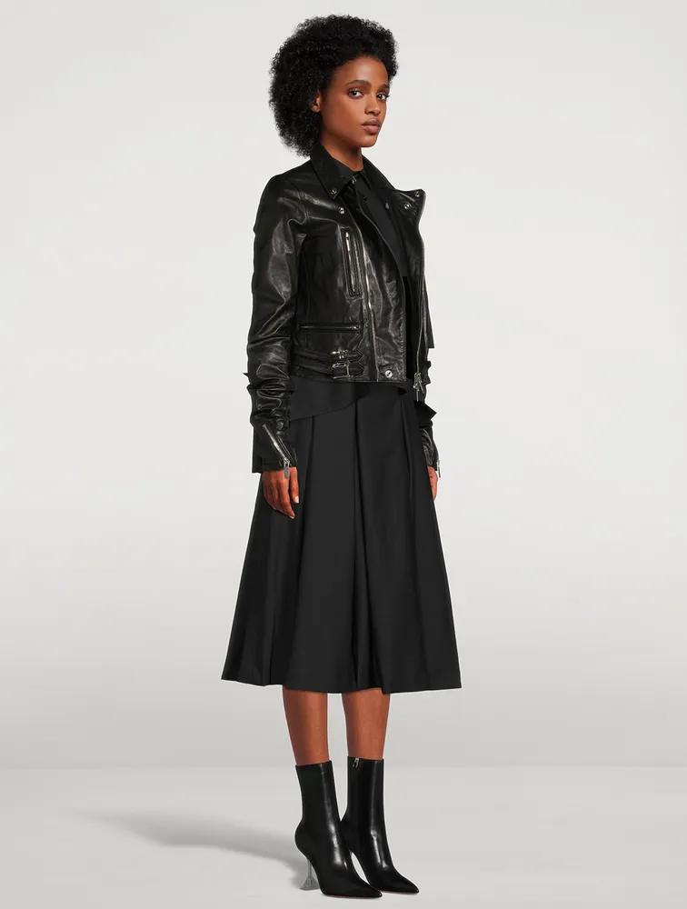 Ruched Leather Moto Jacket