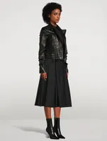 Ruched Leather Moto Jacket