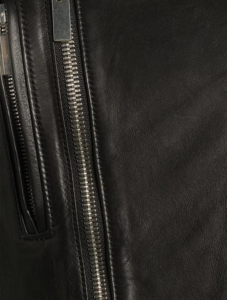 Ruched Leather Moto Jacket