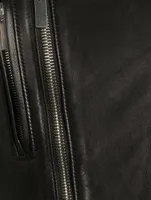 Ruched Leather Moto Jacket