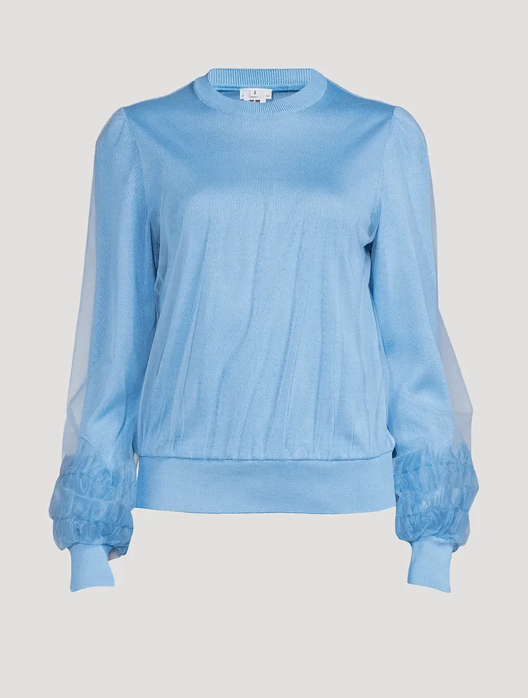 Silk Sweater With Tulle Overlay