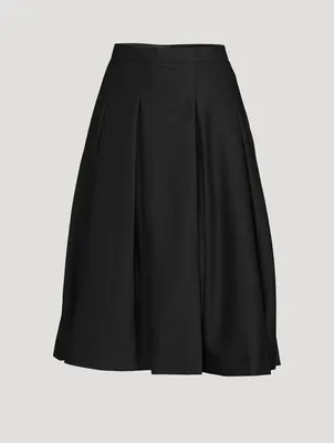 High-Waisted Wool Gabardine Midi Skirt