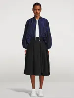 High-Waisted Wool Gabardine Midi Skirt
