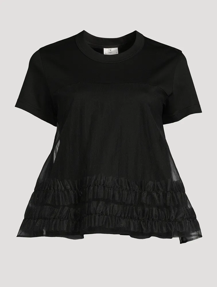 Cotton T-Shirt With Organdy Overlay