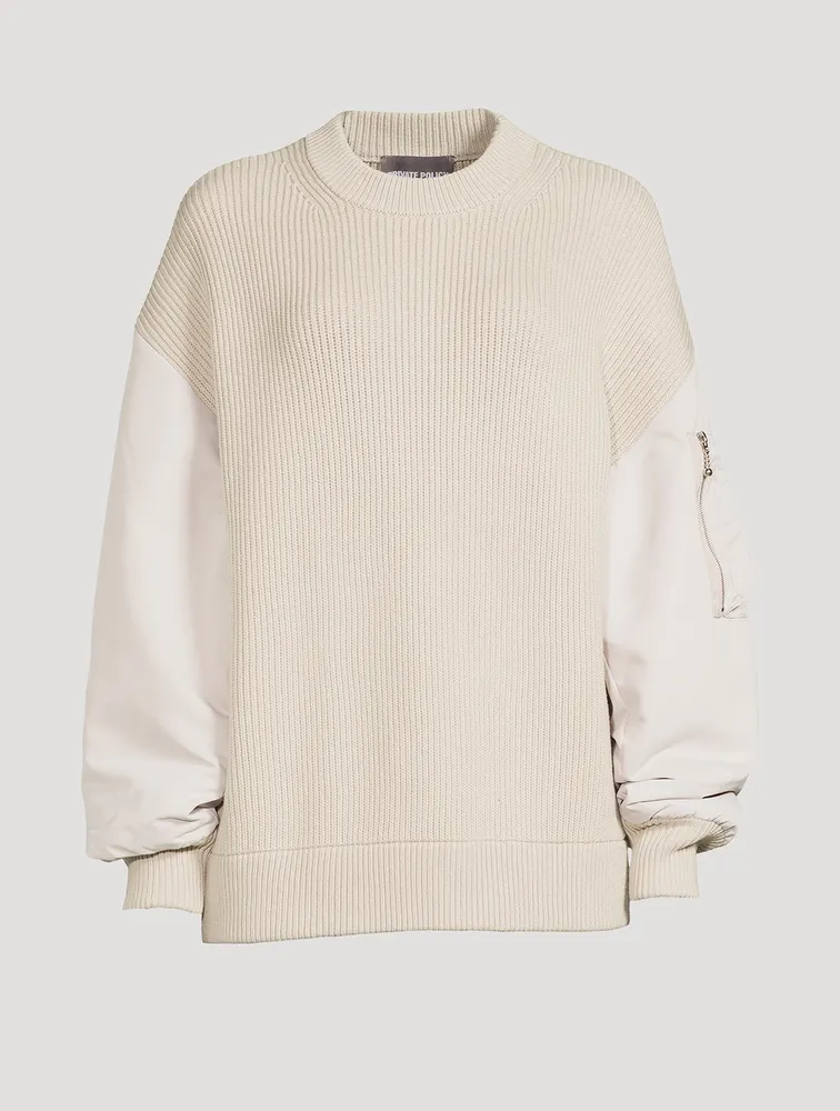Bomber-Sleeve Rib-Knit Sweater