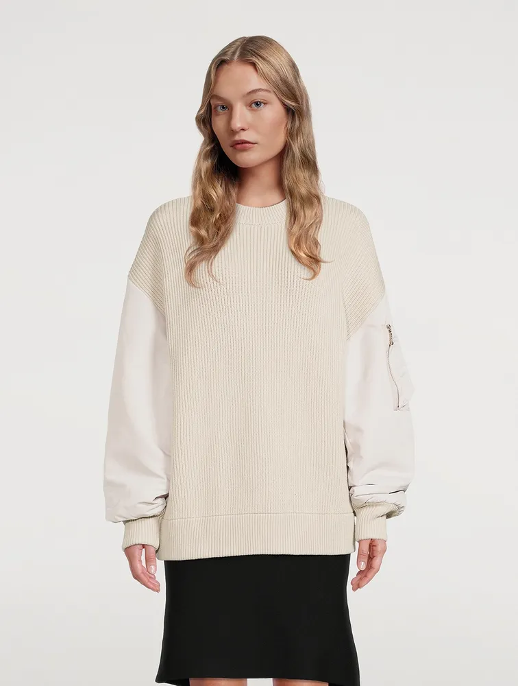 Bomber-Sleeve Rib-Knit Sweater