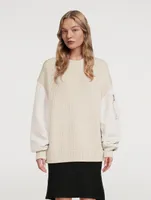 Bomber-Sleeve Rib-Knit Sweater