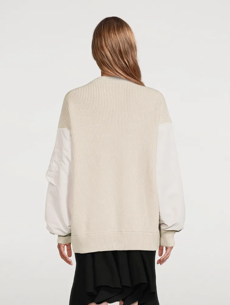 Bomber-Sleeve Rib-Knit Sweater