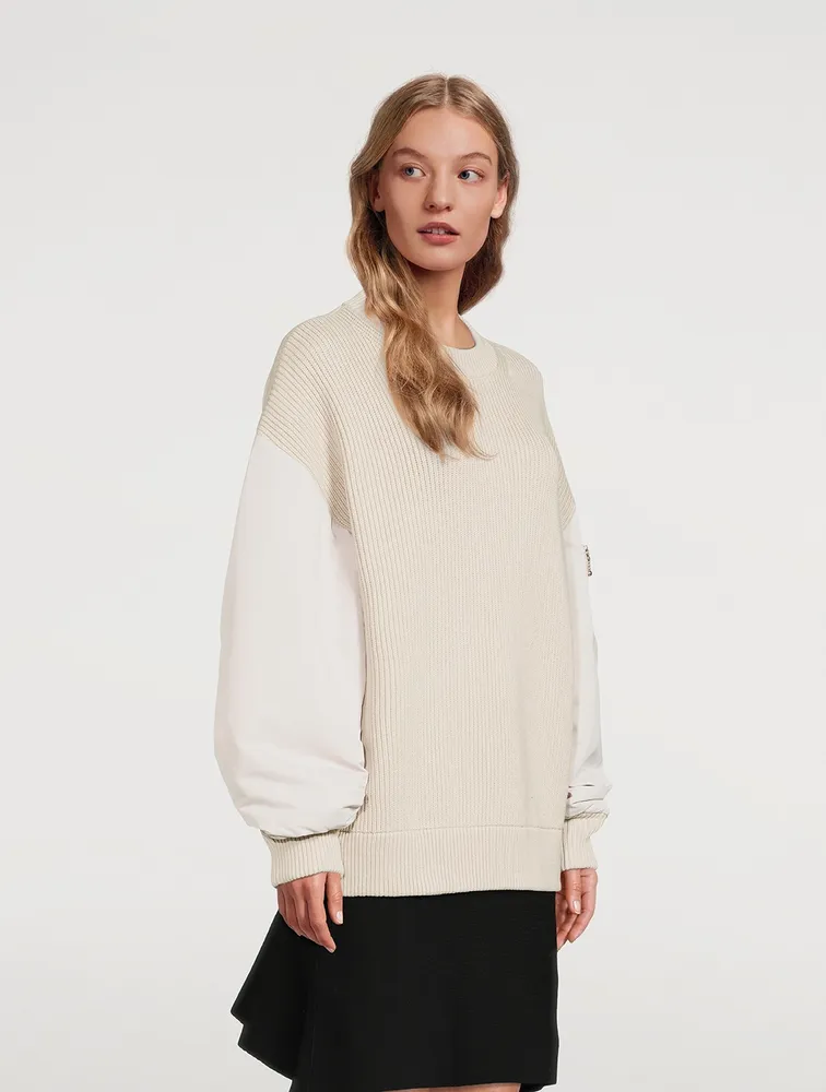 Bomber-Sleeve Rib-Knit Sweater