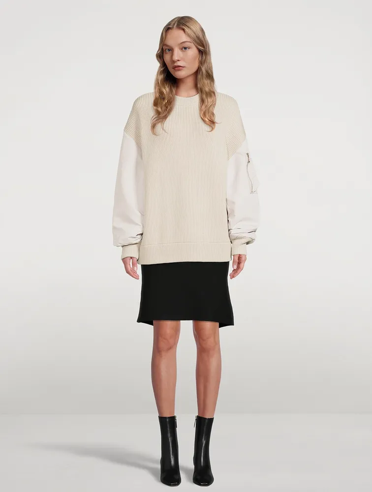 Bomber-Sleeve Rib-Knit Sweater