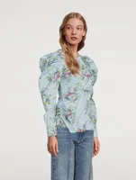 Organic Cotton Puff-Sleeve Top Floral Print
