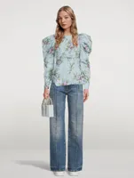 Organic Cotton Puff-Sleeve Top Floral Print