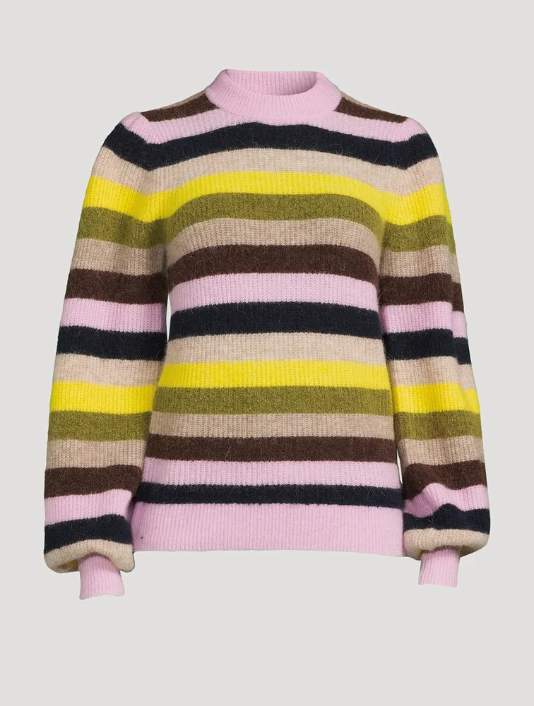 Puff-Sleeve Striped Sweater