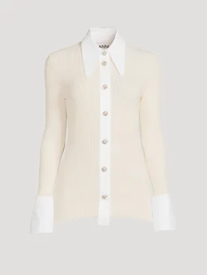 Melange Knit Shirt With Crystal Buttons