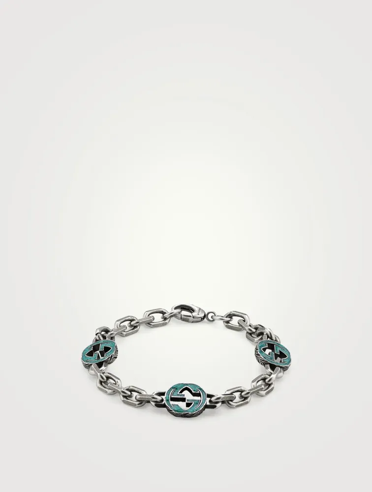 Interlocking G Sterling Silver Enamel Bracelet