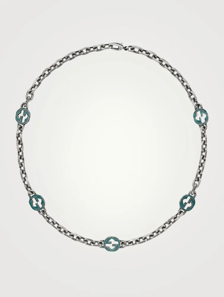 Interlocking G Sterling Silver Enamel Necklace