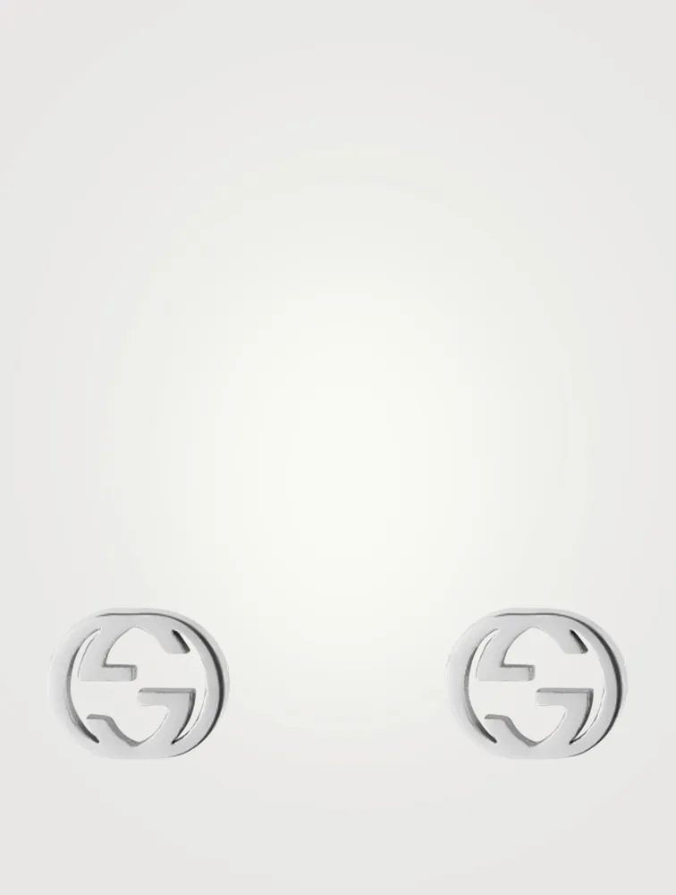 Interlocking G 18K White Gold Earrings