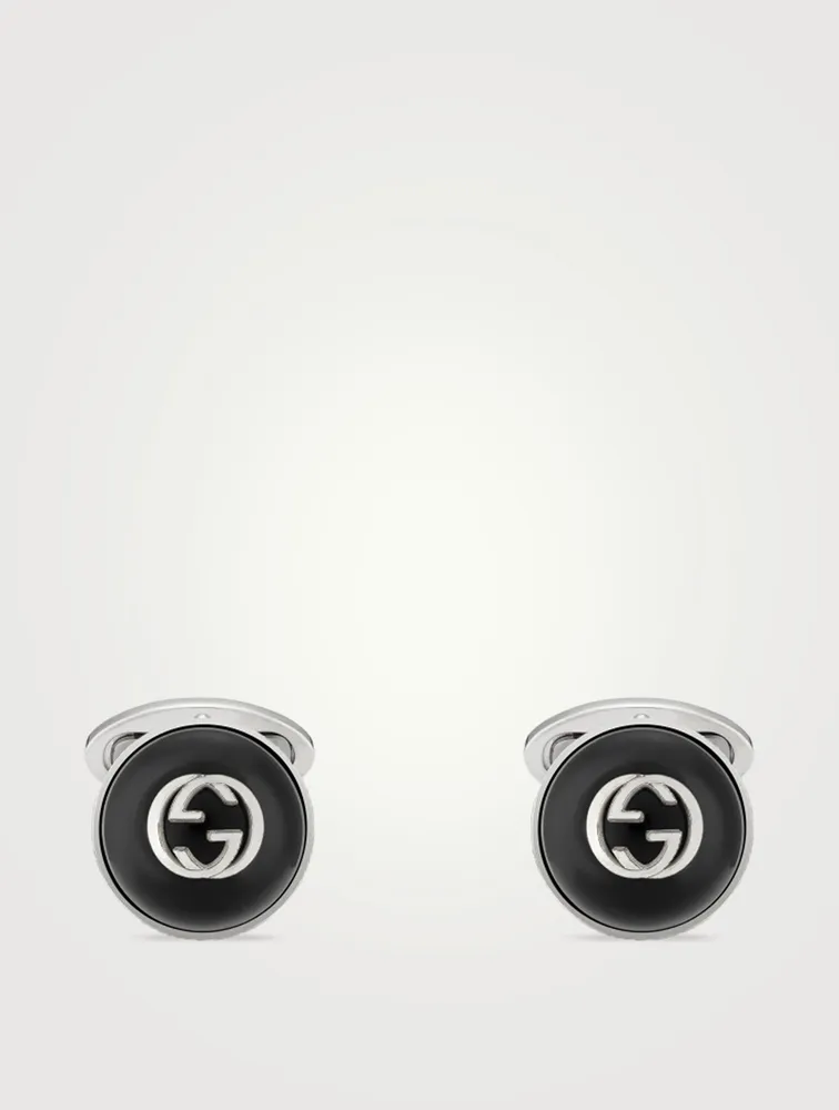 Interlocking G Sterling Silver Cufflinks With Onyx