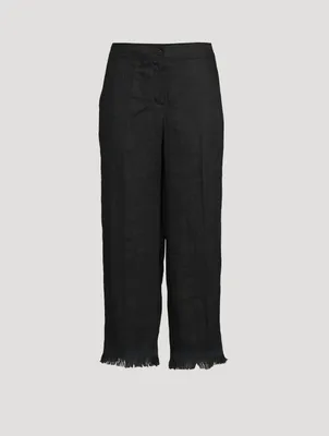 Linen Fringe Hem Pants