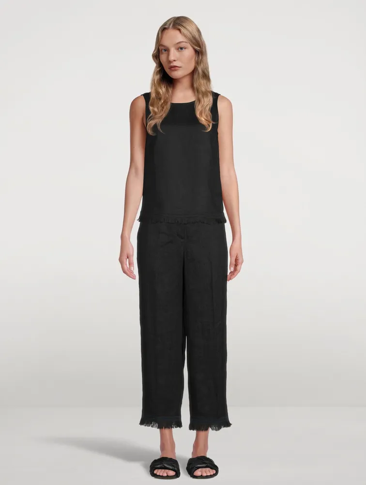 Linen Fringe Hem Top