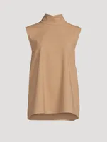 Wool-Blend Mockneck Sleeveless Blouse