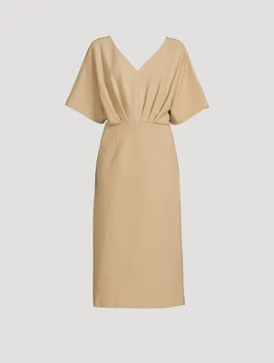 Cotton Midi Dress With Waist Shirring