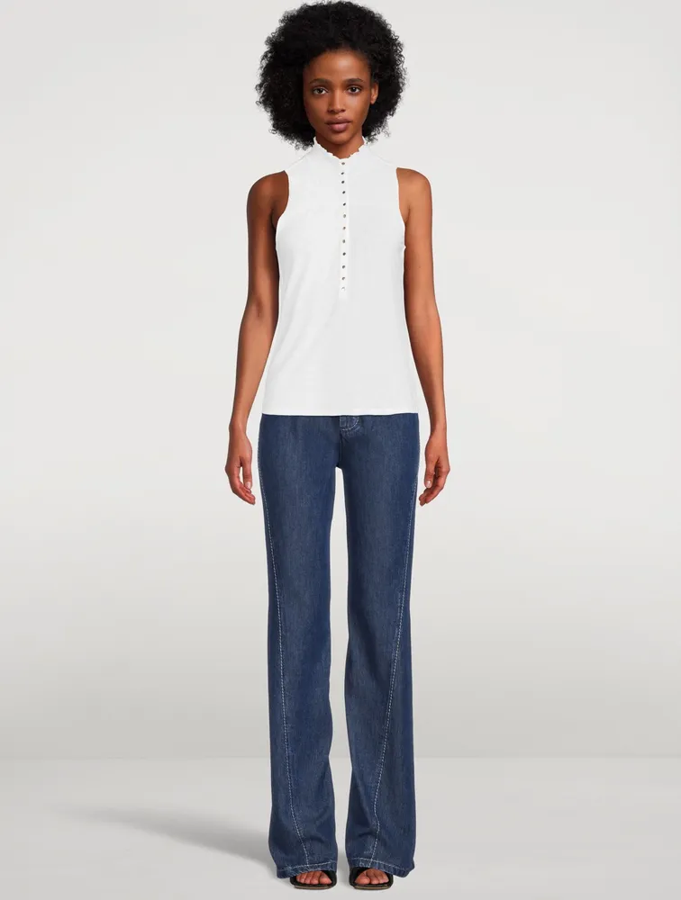 Posey Snap-Front Sleeveless Top