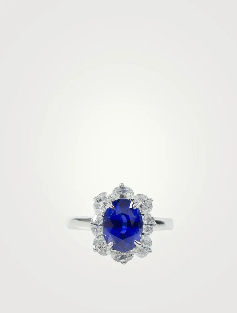 Entourage Platinum Oval Ceylon Sapphire Ring With Diamonds