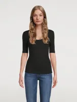 Elbow-Sleeve Scoopneck T-Shirt