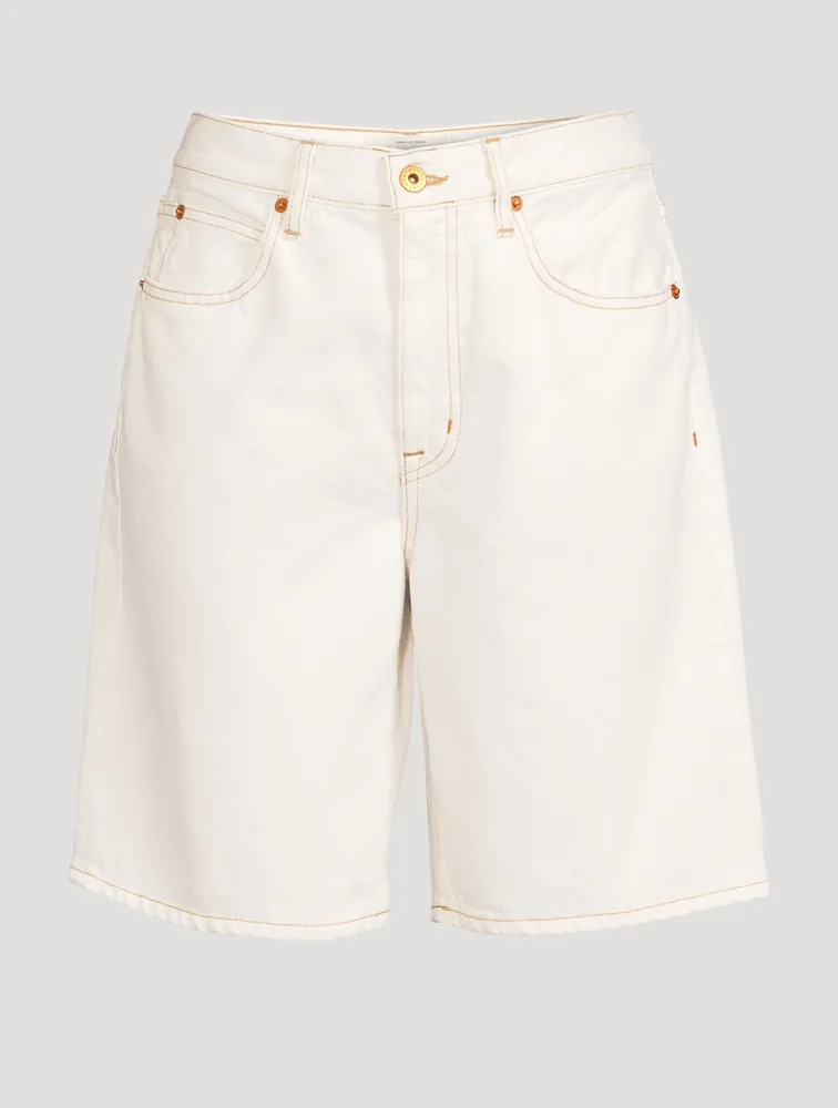 London High-Waisted Long Denim Shorts