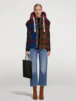 Pile Puffer Down Vest In Check Print