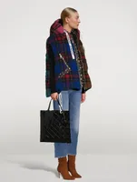Pile Puffer Down Vest In Check Print