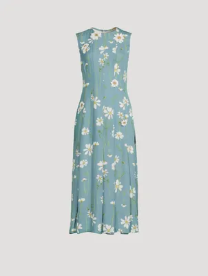 Silk Georgette Pleated Midi Dress With Embroidery