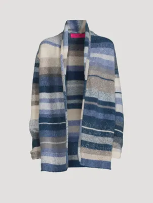Italy Cashmere Smoking Jacket Striped Print