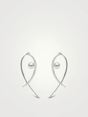 Sleek 18K White Gold Earrings With Akoya Pearls And Diamonds