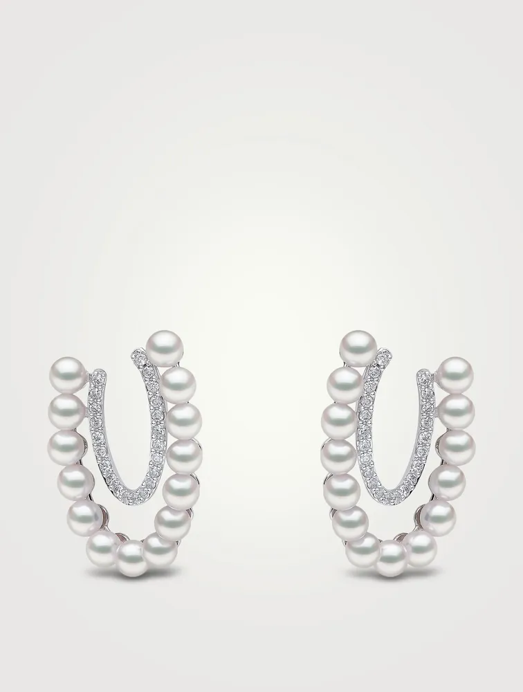 Sleek 18K White Gold Earrings With Akoya Pearls And Diamonds