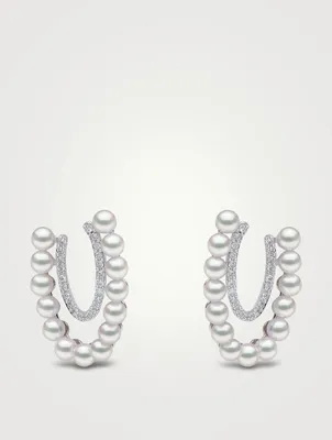 Sleek 18K White Gold Earrings With Akoya Pearls And Diamonds
