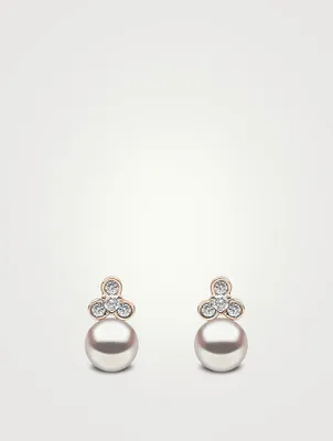 Trend 18K Gold Pearl Stud Earrings With Diamonds