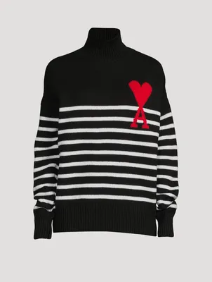 Oversized Striped Wool Turtleneck Sweater