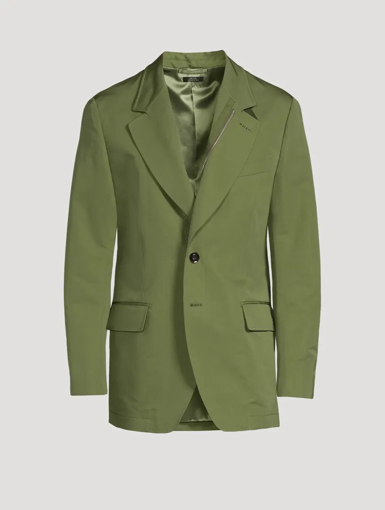 Cotton And Silk Zip Jacket With Leather Detail