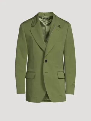 Cotton And Silk Zip Jacket With Leather Detail
