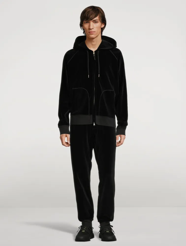 Velour Hooded Zip Sweatshirt