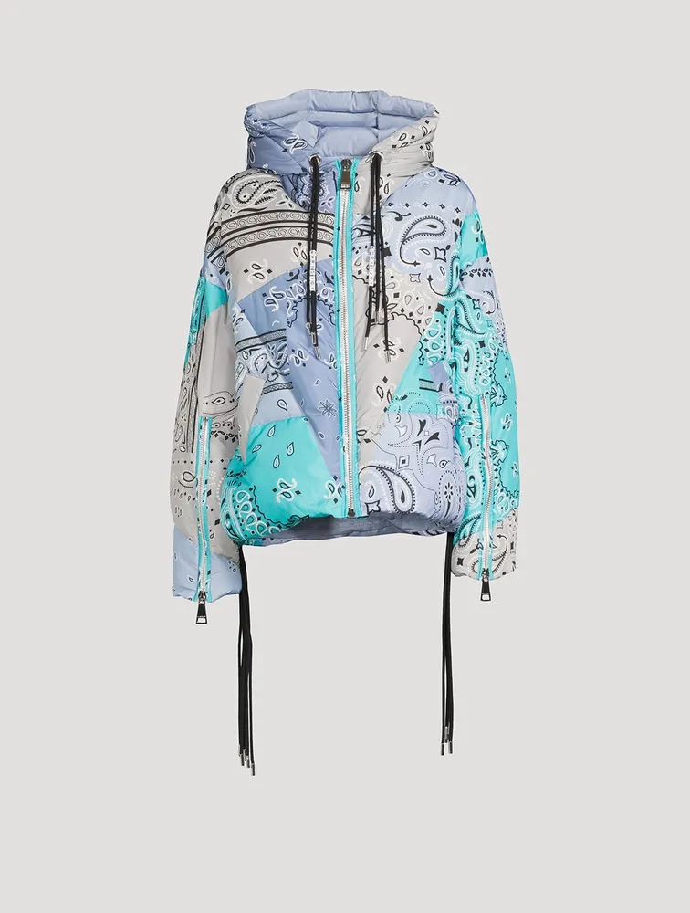 Oversized Down Puffer Jacket Bandana Print