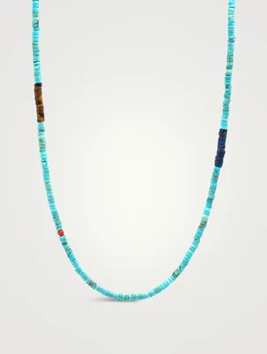Turquoise Heishi Necklace With Tiger Eye And Blue Lapis