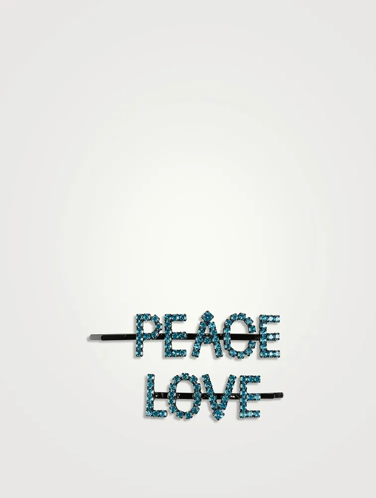 Set of Two Peace Love Crystal Hair Pins