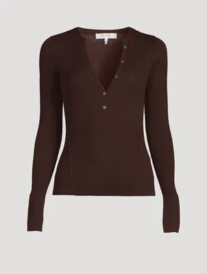 Ribbed Wool And Silk Henley Top