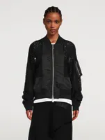 Message Embroidered Lace Bomber Jacket