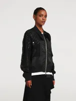 Message Embroidered Lace Bomber Jacket