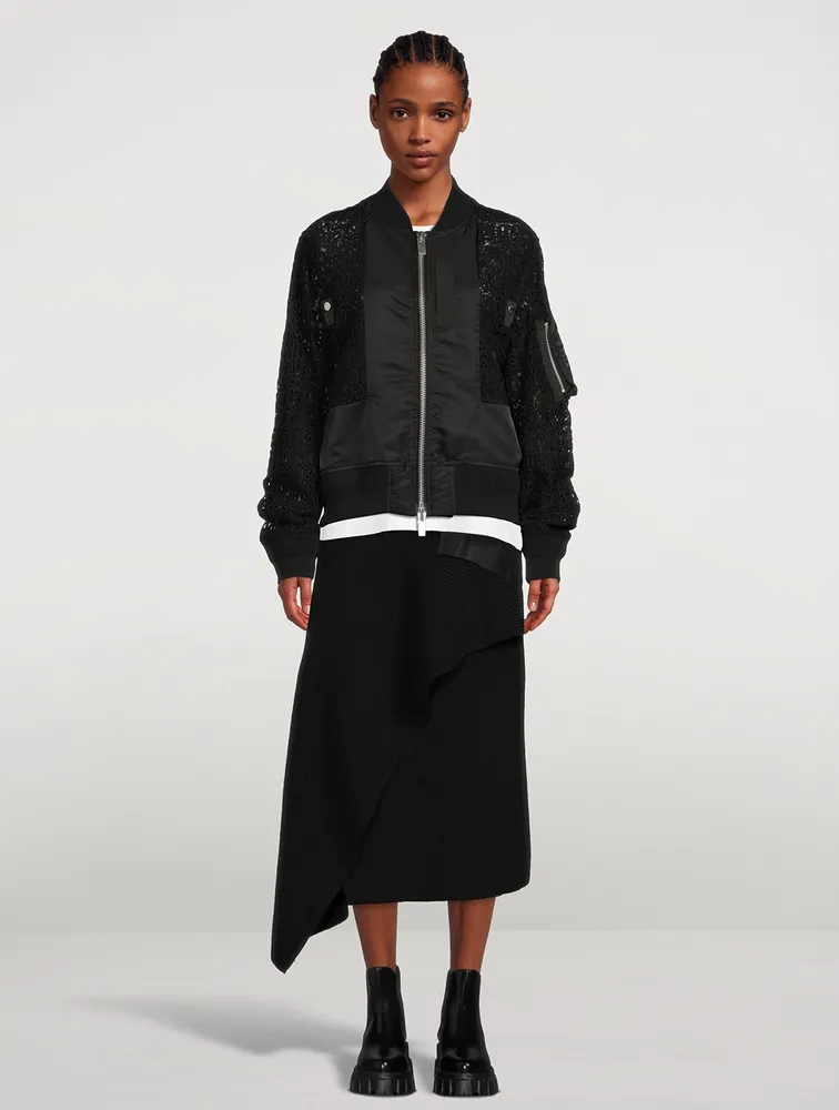 Message Embroidered Lace Bomber Jacket