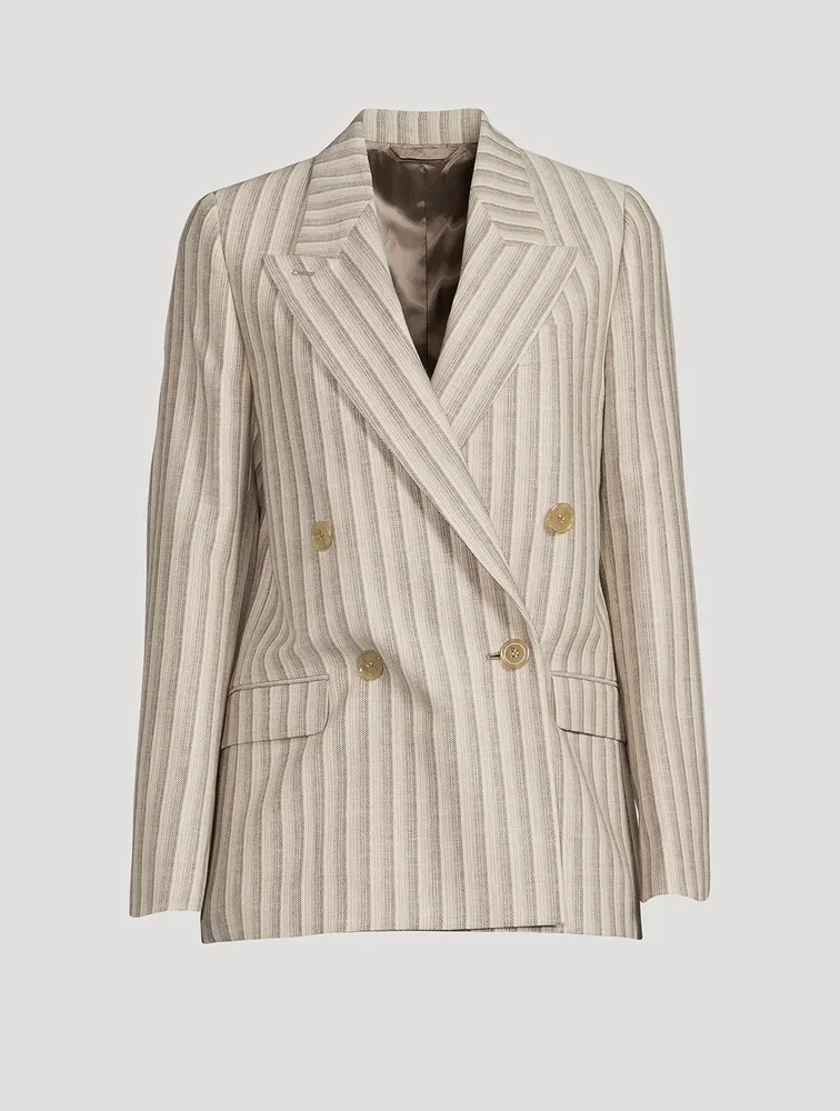 Double-Breasted Blazer Stripe Print